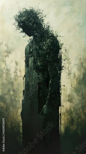 A painting of a man with a tree growing out of his head