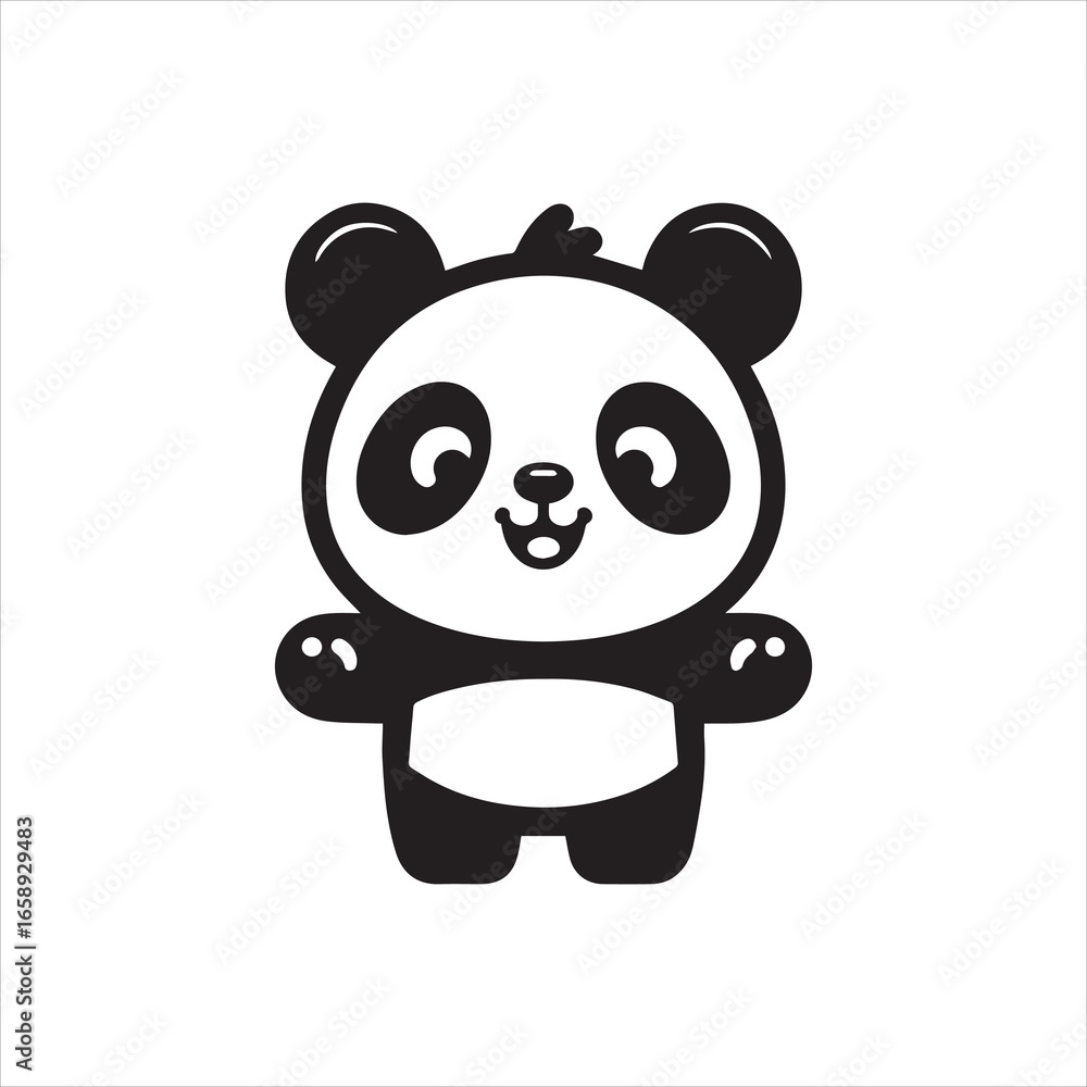 Obraz premium Cheerful Cartoon Panda Bear Illustration in Black and White.