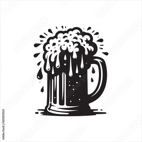 Overflowing Beer Mug Graphic Design Illustration.