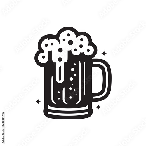 Simple Black and White Beer Mug with Frothy Top.