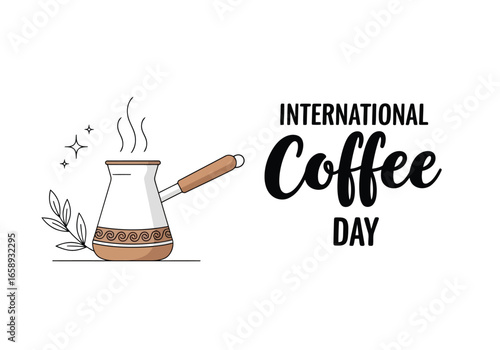 Vector art of international coffee day celebration with a cezve and text