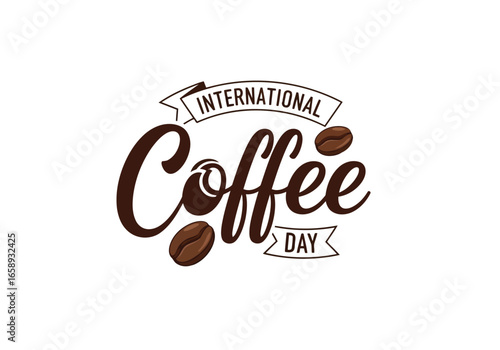 Vector art of international coffee day text logo with coffee beans