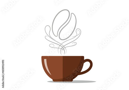Vector art of cup of hot coffee with steam forming a coffee bean shape