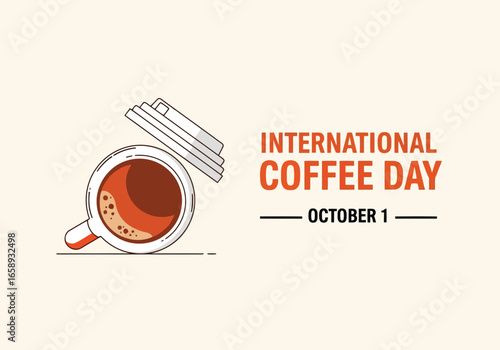 Vector art of international coffee day celebration on october 1st with a takeaway coffee cup and lid
