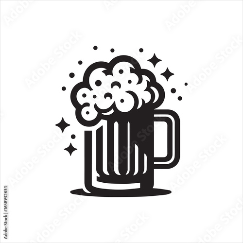 Stylized Beer Mug Icon with Frothy Head and Sparkling Accents.
