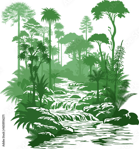 vector river in rainforest jungle