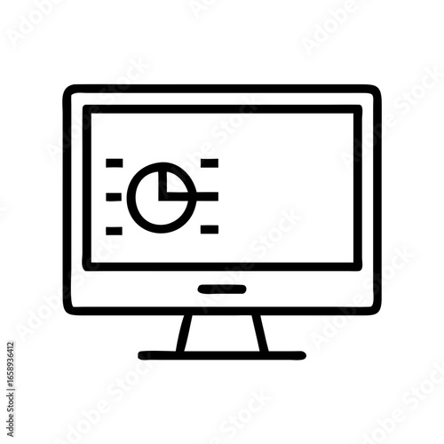 Computer monitor displaying data flow icon with pie chart design  