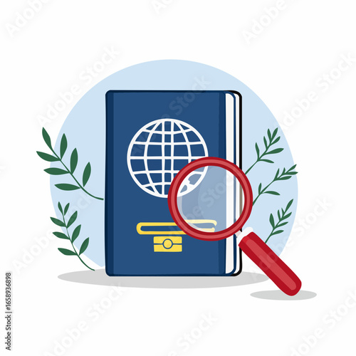 Passport And Magnifying Glass Illustration