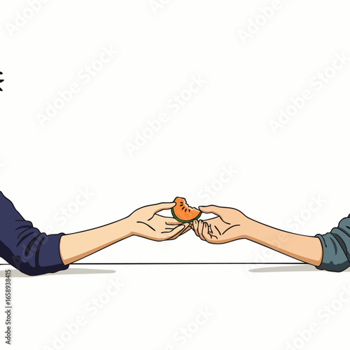 Two hands gently exchanging a piece of fruit, embodying genuine connection, conscious consumption, and the serene joy of shared, sustainable moments.