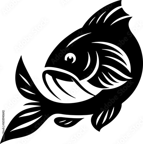 Icon, catfish vector silhouette, high quality, transparent background PNG