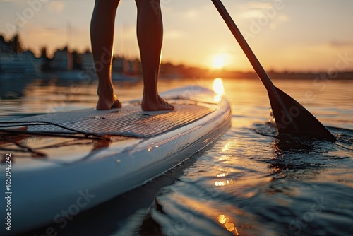 Stand-up paddleboarding at sunset