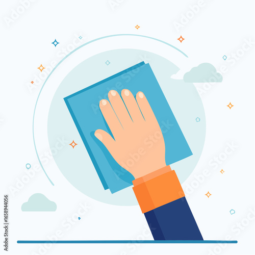 Hand Wiping With Light Blue Cloth Illustration