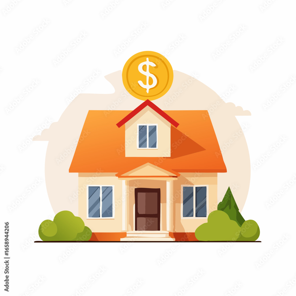Fototapeta premium Simple Illustration Of House With Dollar Sign Above