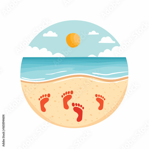 Summer Beach Scene With Footprints