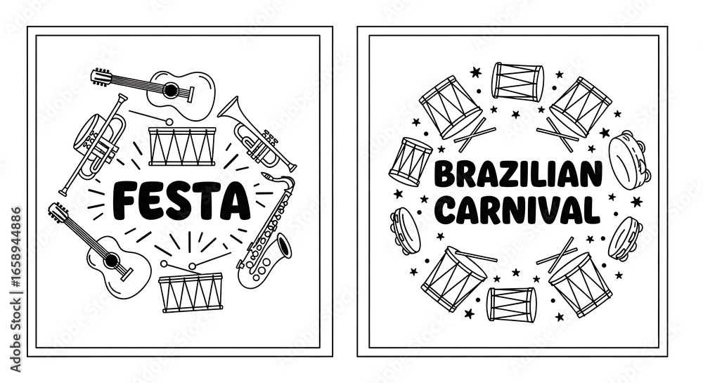 Fototapeta premium Festive Brazilian Carnival Celebration with Musical Instruments and Rhythmic Flair