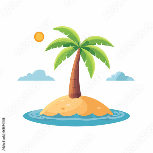 Cartoon Pixel Art Tropical Island With Palm Tree