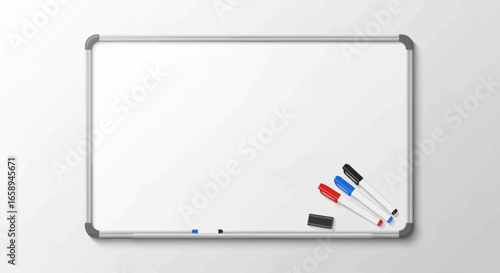 Clean Whiteboard with Markers and Eraser for Educational Presentation