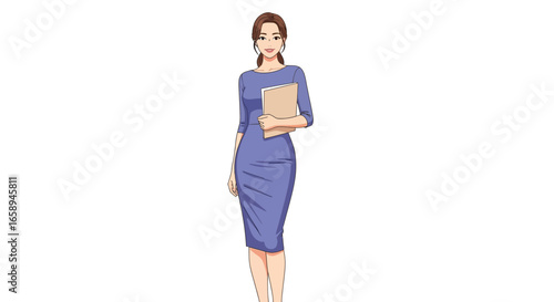 Confident businesswoman holding documents in formal attire illustration