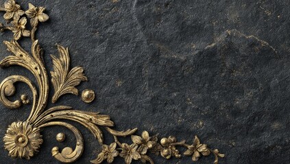 Ornate gold corner design on dark stone