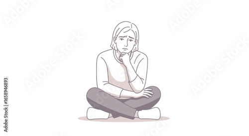 Contemplative Woman Sitting Cross-Legged: A Sketch of Introspection and Thoughtful Reflection