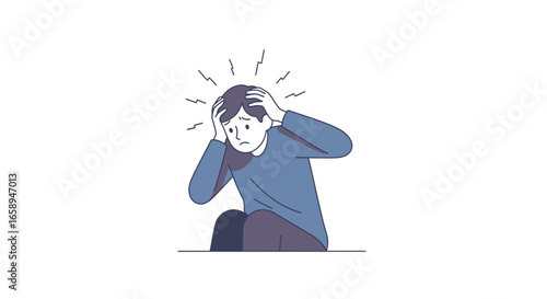 Conceptual illustration of a stressed person experiencing anxiety and headache issues displayed against a clean, white background