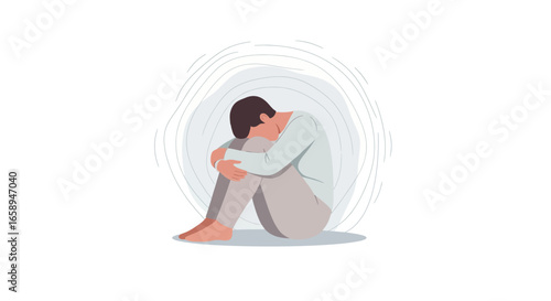 Despair and desolation: A man struggles alone with profound feelings of sadness isolation and anguish within a world closing in on him