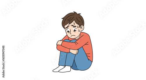 Illustrated depiction of a young person overwhelmed with negative emotions and feeling vulnerable with cartoon styled art