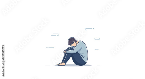 Illustration depicting an individual in a state of introspection or emotional distress portraying mental health challenges and loneliness in