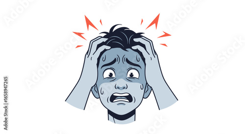 Illustration conveying distress and overwhelm, depicting a person grappling with intense emotional strain, mental fatigue, or an overwhelming crisis