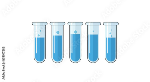 Illustration of laboratory test tubes filled with clear blue liquid