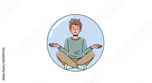 Serene bubble: Peaceful meditation of a young man seeking inner balance and mindfulness practices for mental wellness and emotional equilibrium