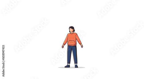 Isolated minimalistic illustration of a young person with relaxed posture expressing individuality and modern casual fashion in a simple backdrop