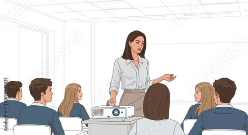 Professional business woman presenting at a seminar in front of an audience