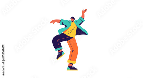 Vibrant freestyle dancer striking a pose on a plain background, showcasing dynamic movement and youthful energy expressing freedom and rhythm