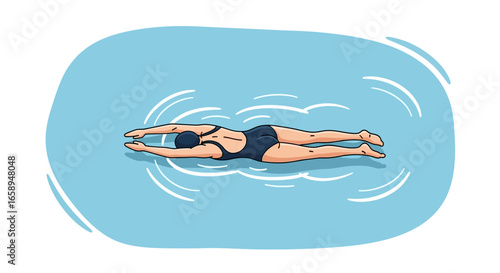 Illustration of a woman swimming breaststroke in a pool, artistic representation of aquatic activity and personal health maintenance with sportive