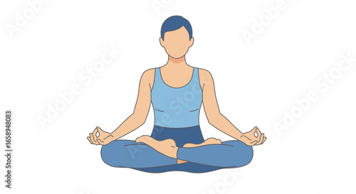 Illustration of a serene woman in the lotus position promoting tranquility and mental wellbeing through mindful yoga practice centered on healthy