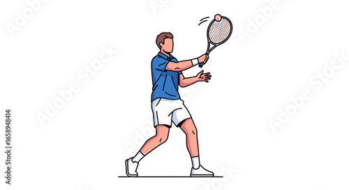 Dynamic Tennis Player Mid-Swing: A Vibrant Illustration of Athleticism and Focus in a Cartoon Style isolated on a white background