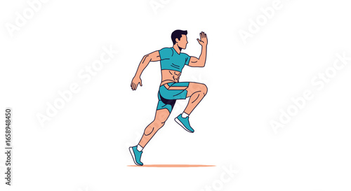Dynamic athlete sprinting vigorously captured in a sleek, illustrative style on a pristine white background, embodying the essence of athletic