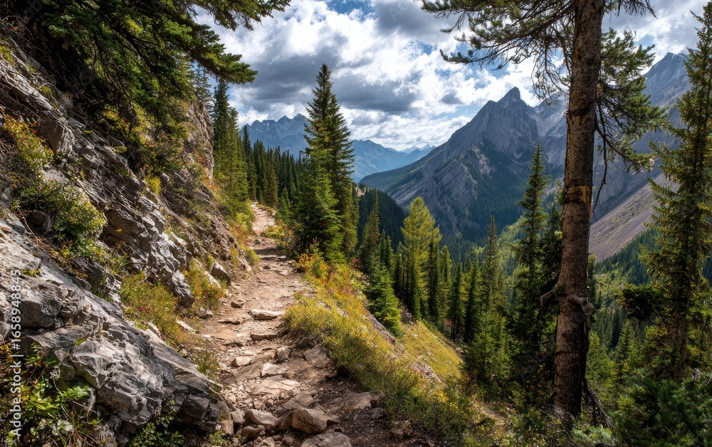 Obraz premium Mountain trail through pine forest