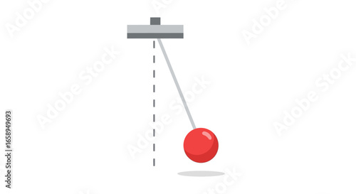 Pendulum motion vector illustration, showcasing harmonic oscillation and physics concept visualized against a clean white backdrop providing visual