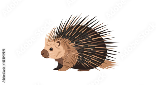 Stylized porcupine illustration with detailed quills and soft color palette on white seamless backdrop bringing nature charm