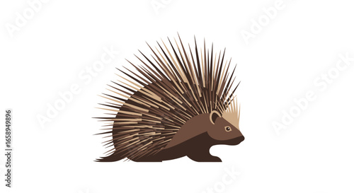 Stylized porcupine illustration with sharp quills in varying shades of brown and beige against a clean white background art concept design 150