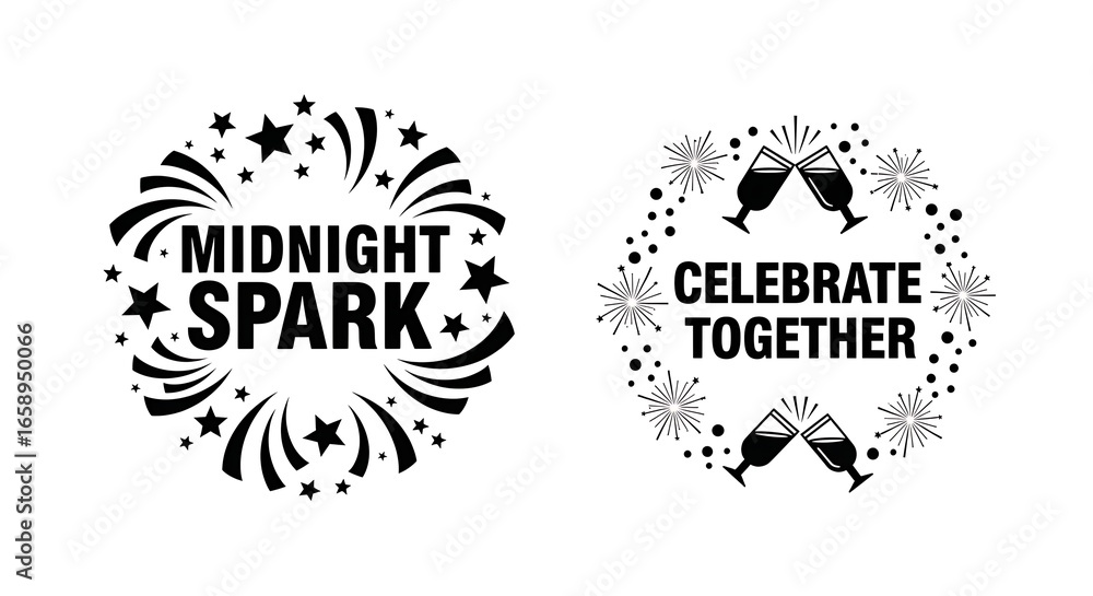 Fototapeta premium Festive Black and White Celebration Graphics for Midnight Spark and Celebration.
