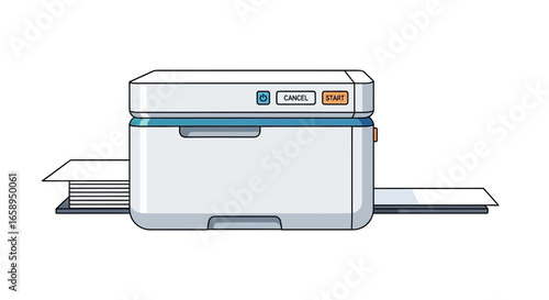 Simplified multifunction printer with paper trays depicting office equipment for document duplication with print and copy options showcasing paper