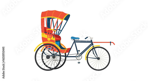 Colorful Vector Illustration of a Hand-Pulled Rickshaw: A Traditional Urban Transport Symbol with Cultural Significance