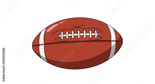 Vibrant cartoon illustration of an American football, featuring white stripes and laces on a clean white canvas, depicting sporting equipment design