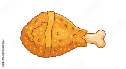 Cartoon Illustration of a Crispy and Delicious Fried Chicken Leg Isolated on White Backdrop ready to eat drawing