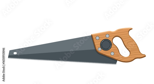 Illustration of a hand saw with a wooden handle, featuring a sleek blade design and clear craftsmanship for construction visuals