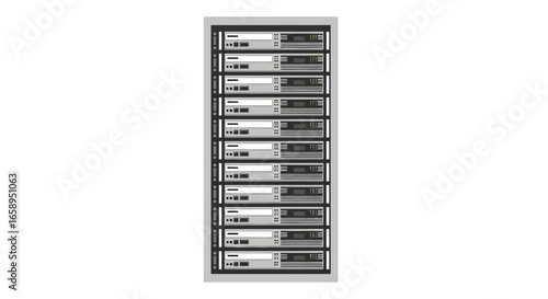 Isolated digital server rack showcasing data storage and network infrastructure components for reliable computing and information technology