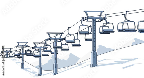 Stylized winter scene showcasing a ski lift ascending a gentle slope, offering a unique perspective on mountain transportation and winter recreation
